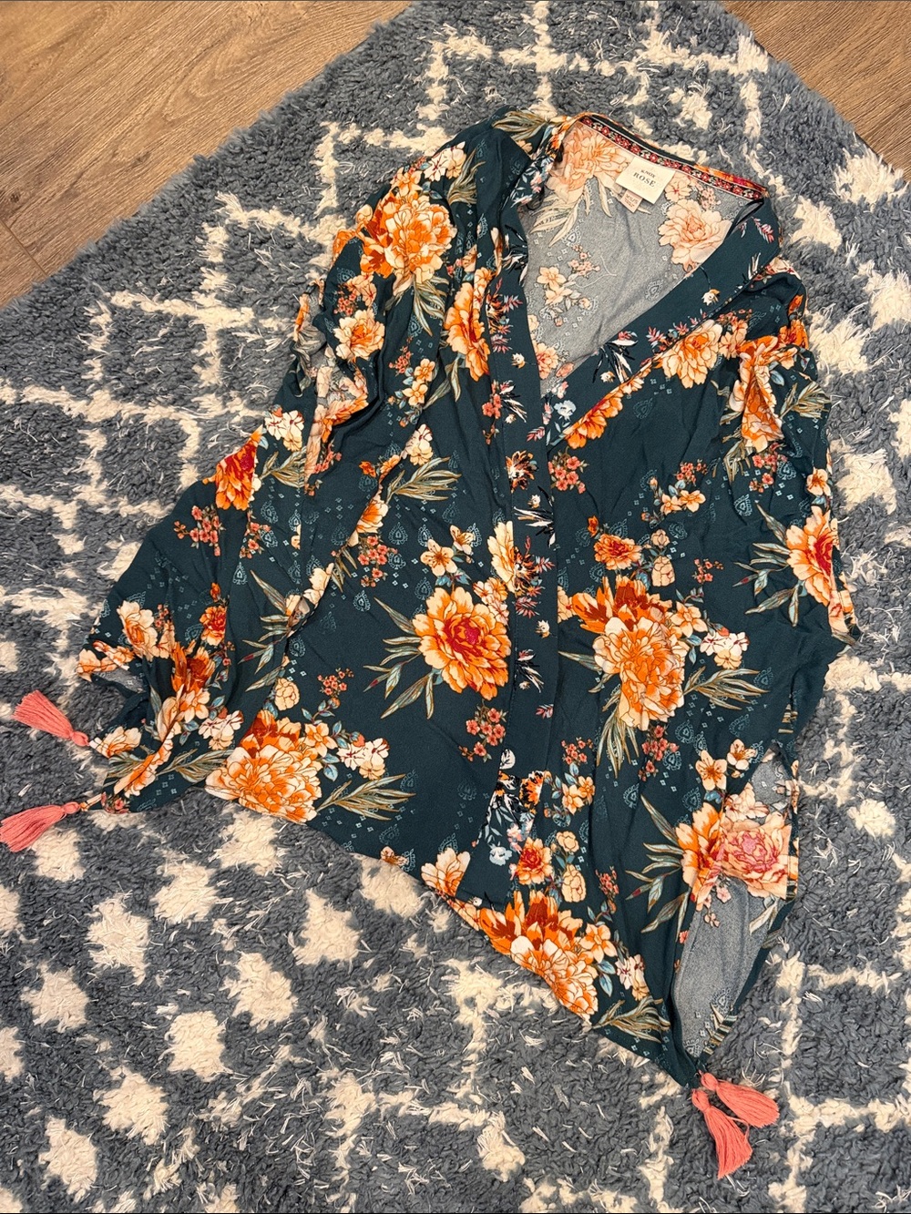 Floral Kimono- Dark Teal/Orange